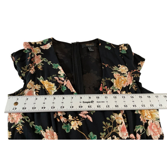 Forever 21 Womens Medium Black Floral Maxi Dress V Neck Cap Sleeve Contemporary - Picture 4 of 14